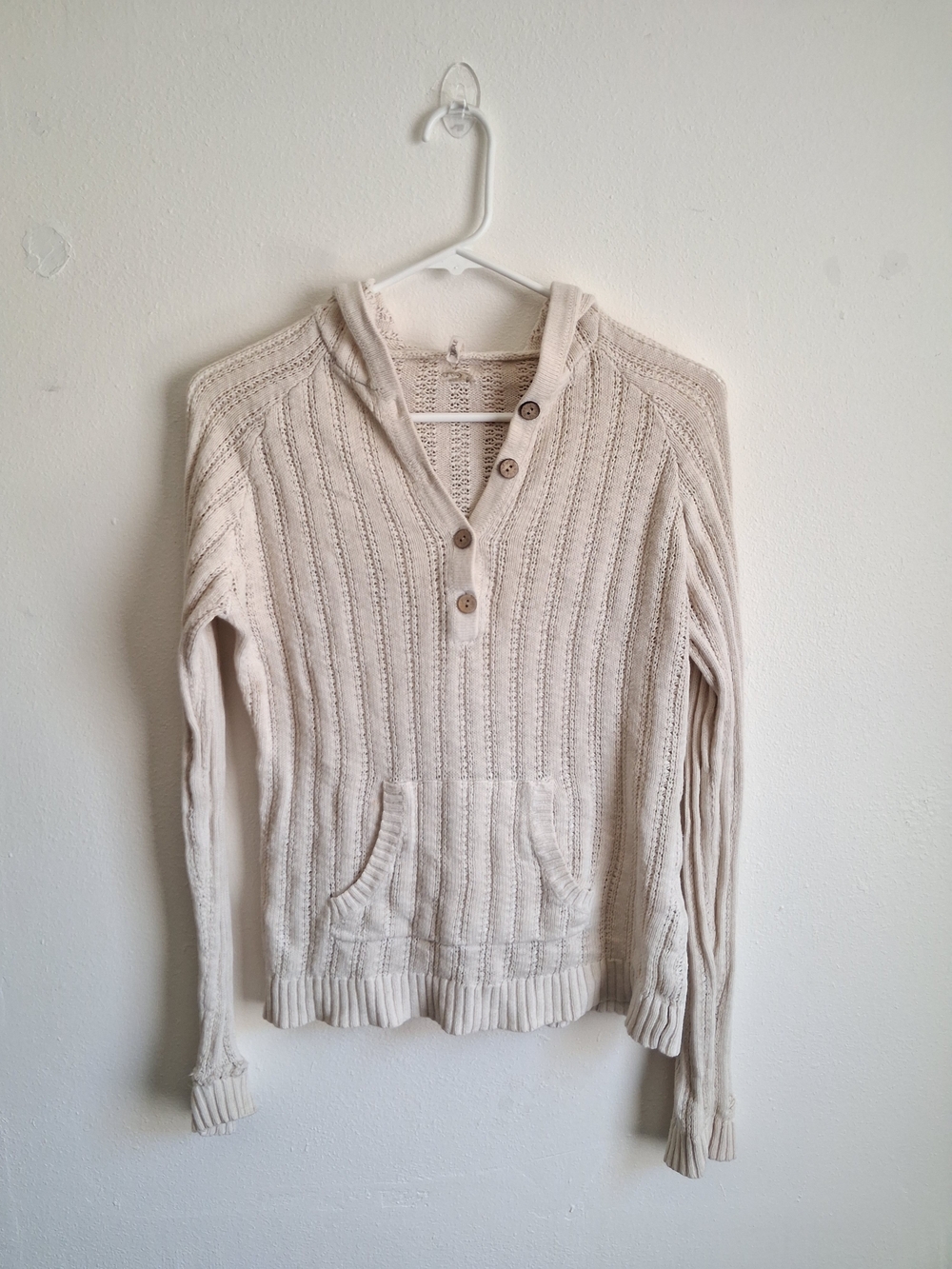 Oneill Crochet Knit Hooded Top Distressed Womens Large